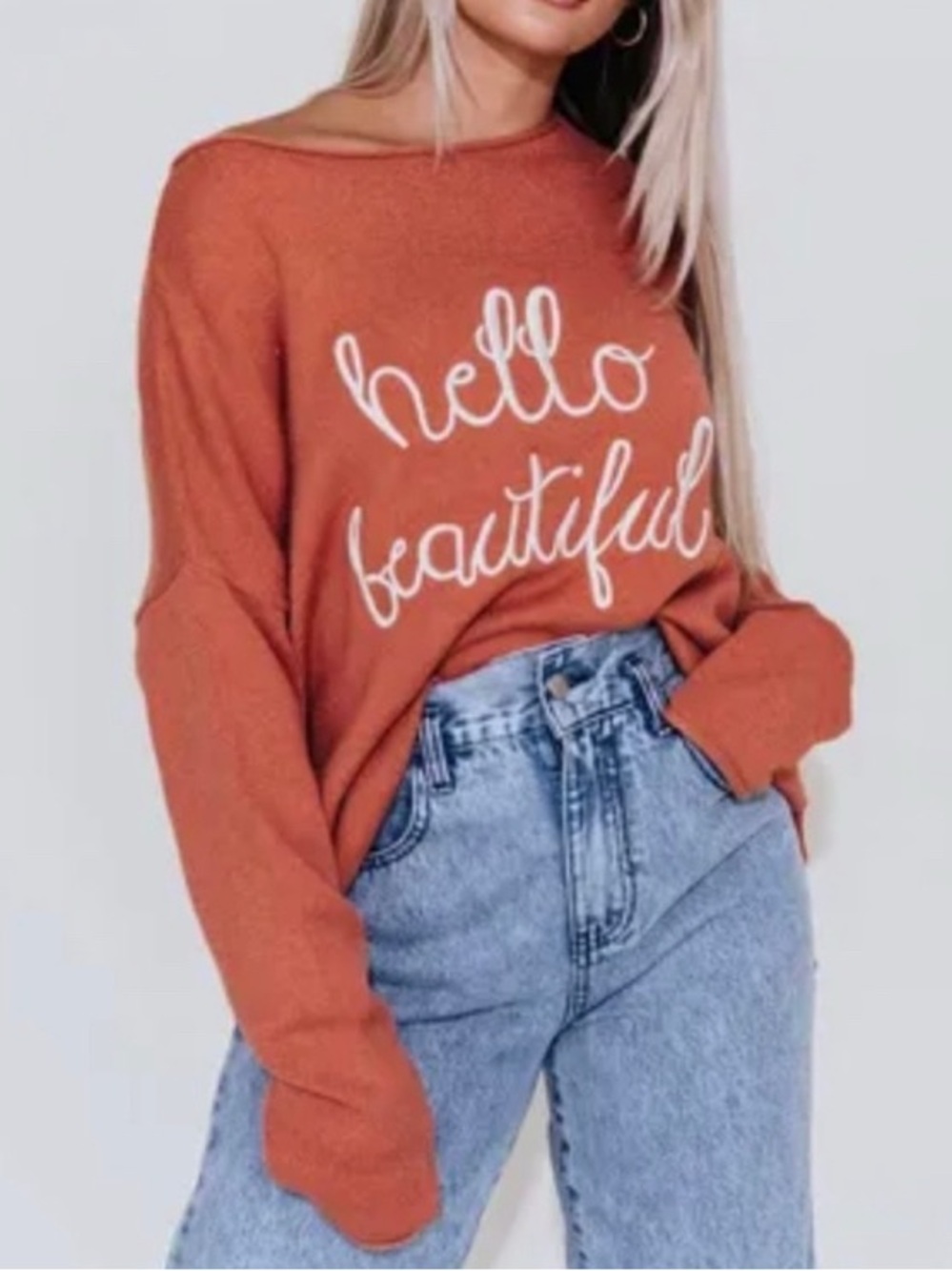 Kittenish Graphic Print Hello Beautiful Oversized Sweater Size L